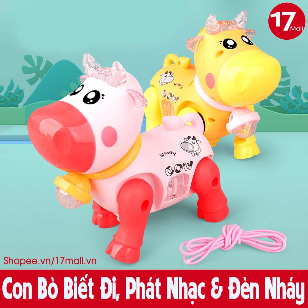 Đồ Chơi Con Bò Biết Đi Có Nhạc Và Đèn Cho Bé, Đồ Chơi Phát Nhạc Cho Trẻ ( Có Dây Dắt Đi Dạo )