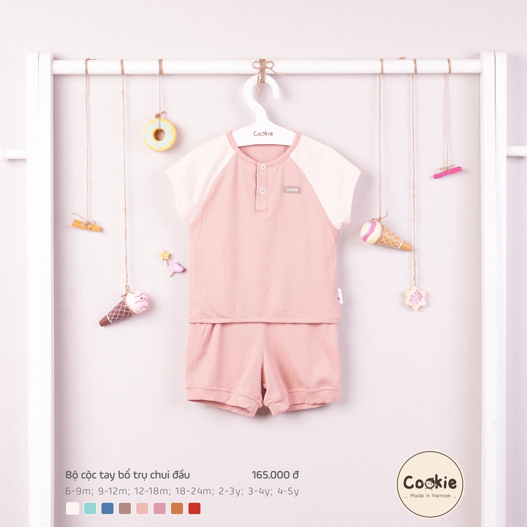 Bộ cộc COOKIE bổ trụ chui đầu 6-9/9-12/12-18/18-24M chất liệu Air-Cool Knitwear điều hoà nhiệt 4 mùa - Monnie Kids