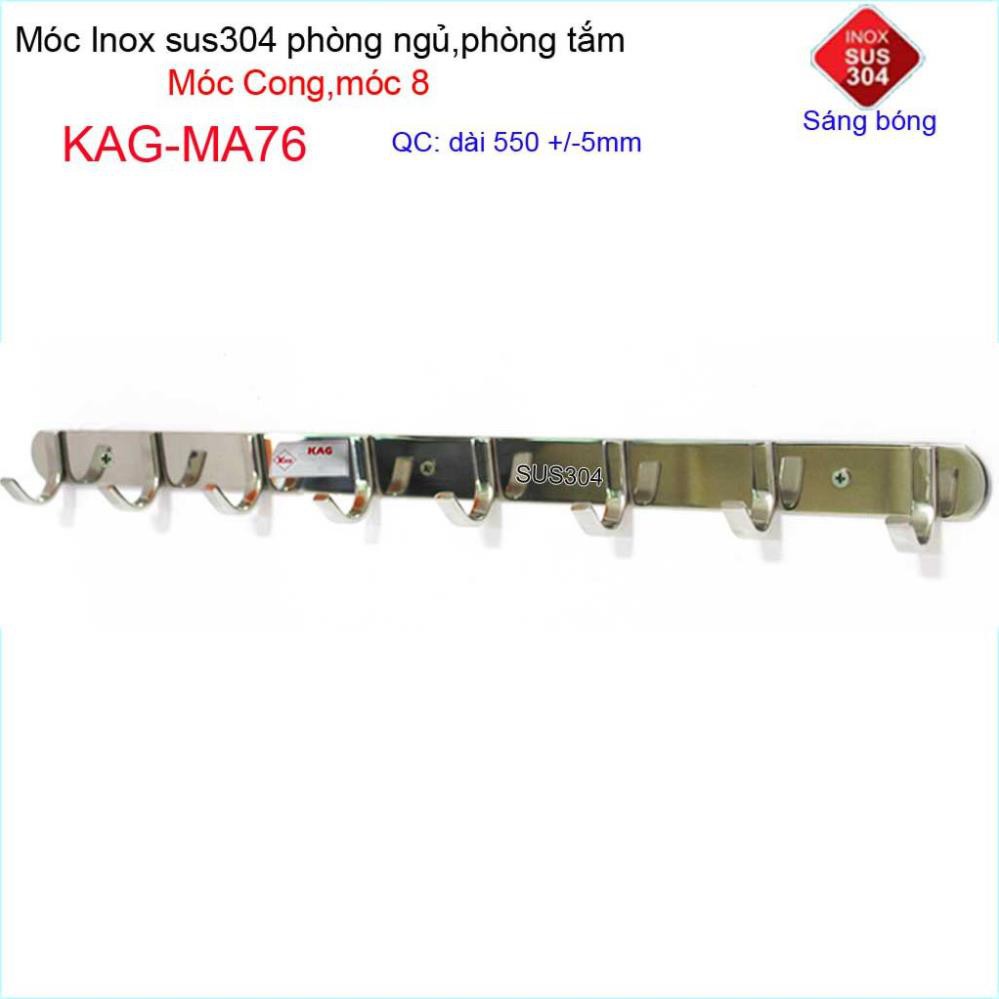 Móc cong treo quần áo inox 304 cao cấp dày, móc Kace 8 móc treo đồ nhà tắm KAG-MA76