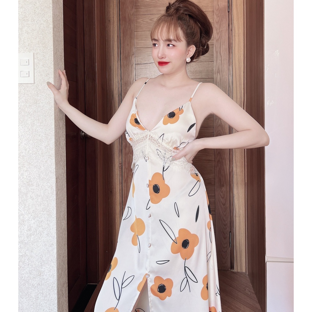 Váy Dài Lụa Nữ SOJUN Vải Latin Kết Nút Có Mút 43-60Kg