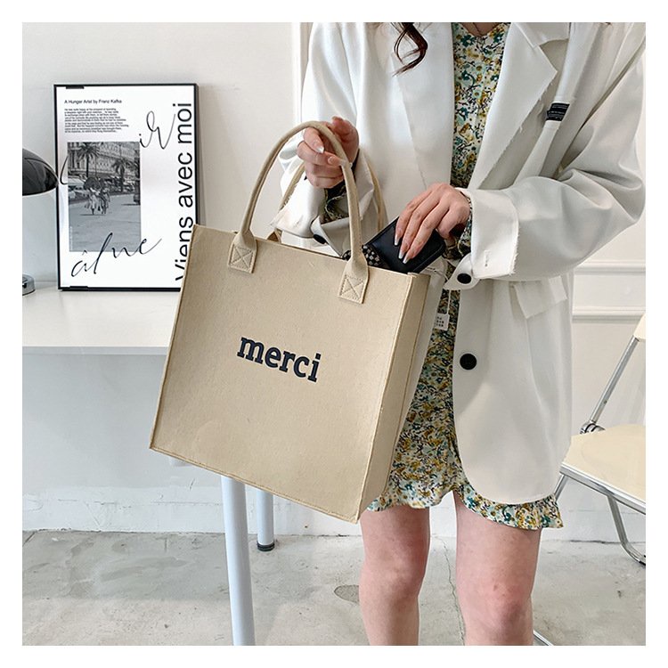 Túi Tote Nữ Quai xách Hàn Quốc In chữ MERCI trẻ trung thời trang