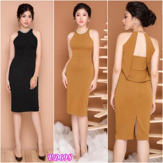 Đầm ôm body cổ đính ngọc trai