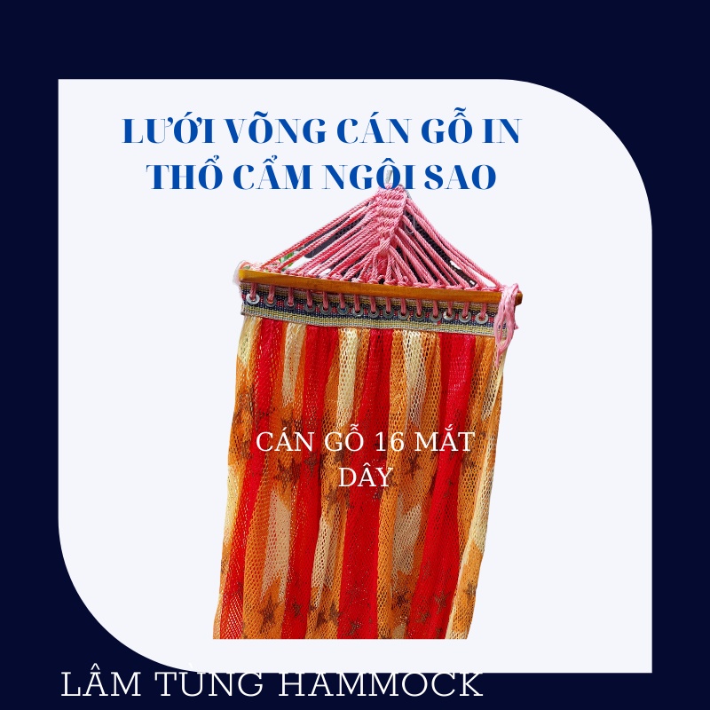 LƯỚI VÕNG CÁN GỖ IN HÌNH THỔ CẨM NGÔI SAO MÀU VÀNG CAM