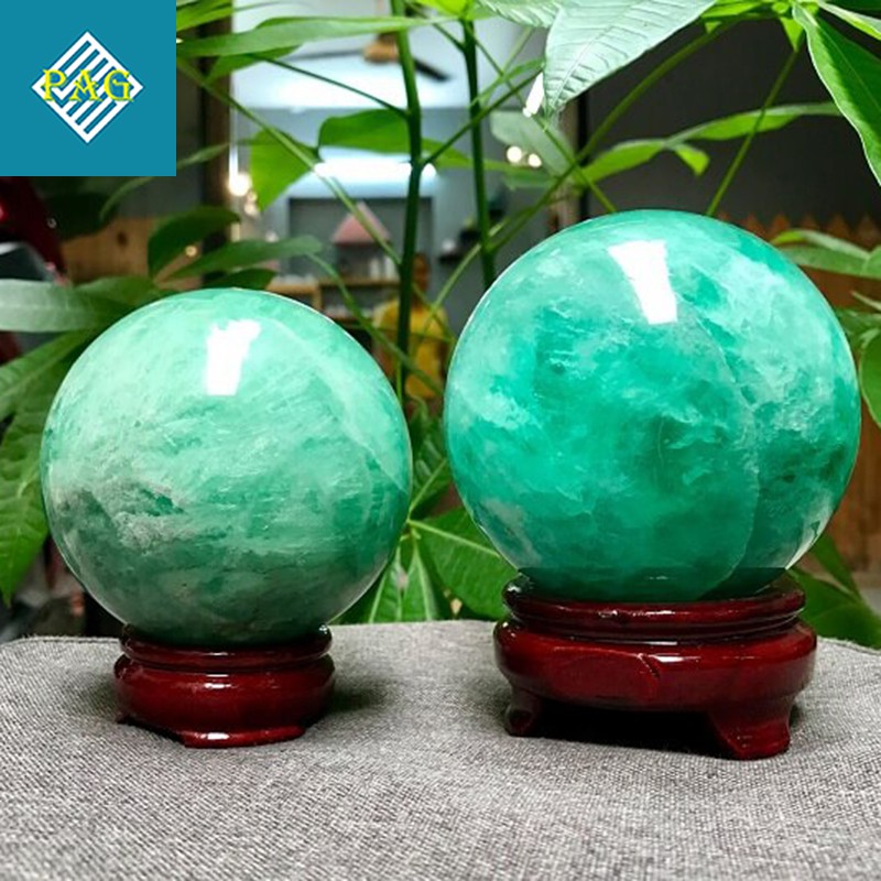 Quả Cầu Phong Thủy Đá Fluorite Tự Nhiên Đường Kính 7-9cm - Tặng Kèm Đế Gỗ