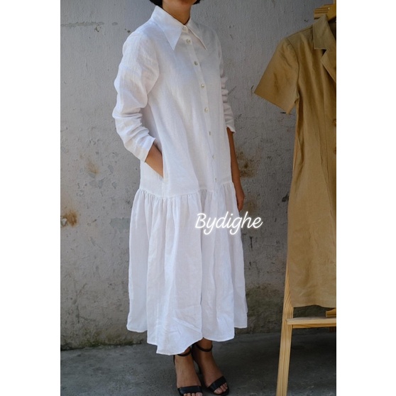 Đầm sơ mi form suông Linen