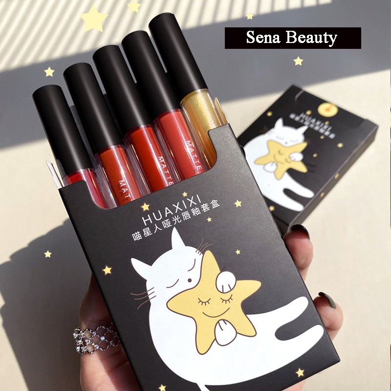 Full Set Son Kem 5 Cây Huaxixi Mèo Ôm Ngôi Sao