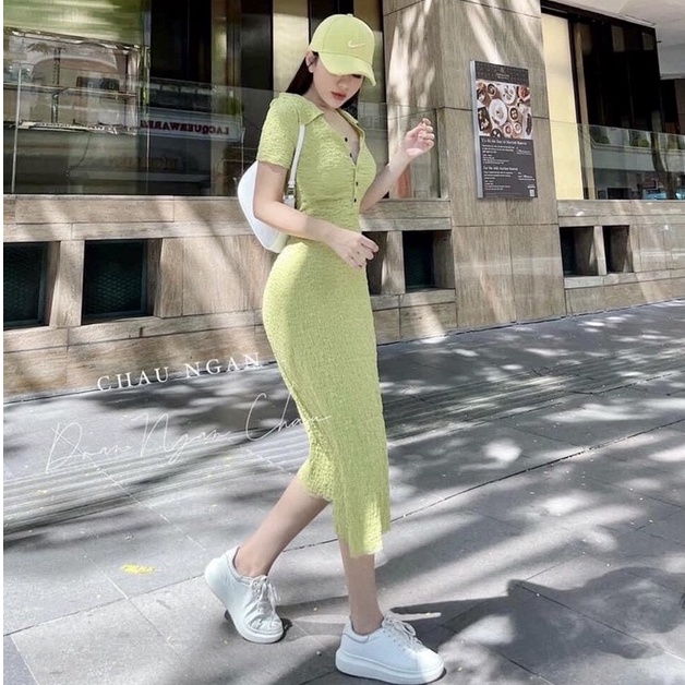 Váy Maxi Xốp Nhăn Dáng Dài Cổ Sơ Mi Hàng Đẹp Chất Mềm