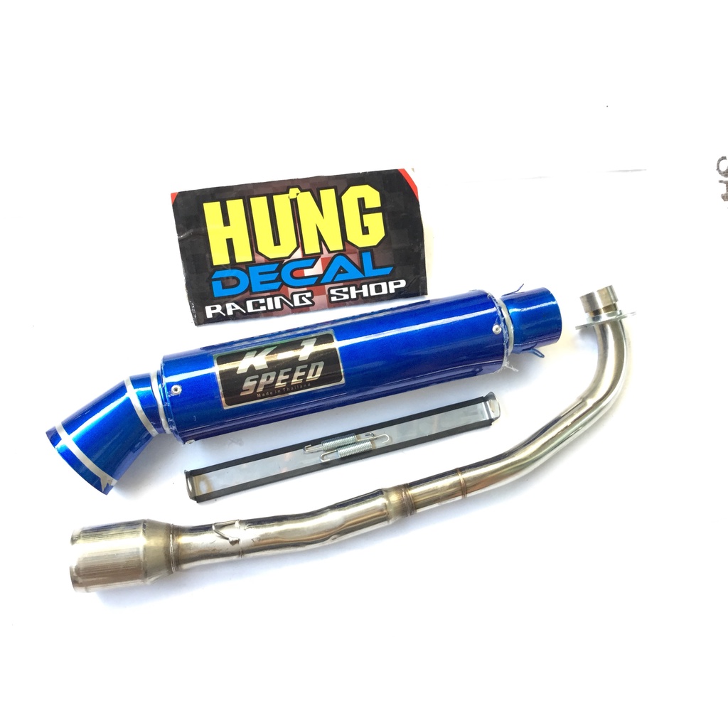 Pô k1 SUPPER XANH full cổ inox thẳng găn cho nhiều loại xe