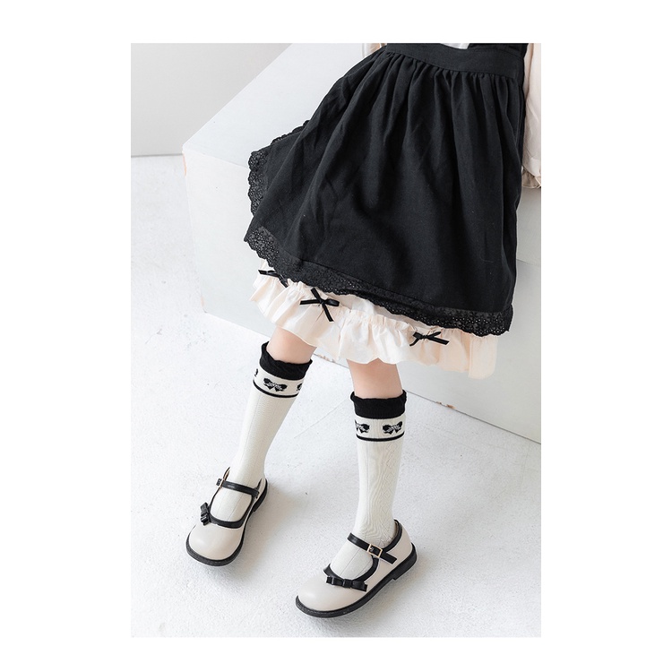 Vớ Cotton Thấm Hút Mồ Hôi Thoáng Khí Đính Nơ Đen Trắng Thời Trang Mùa Thu Cho Bé Gái