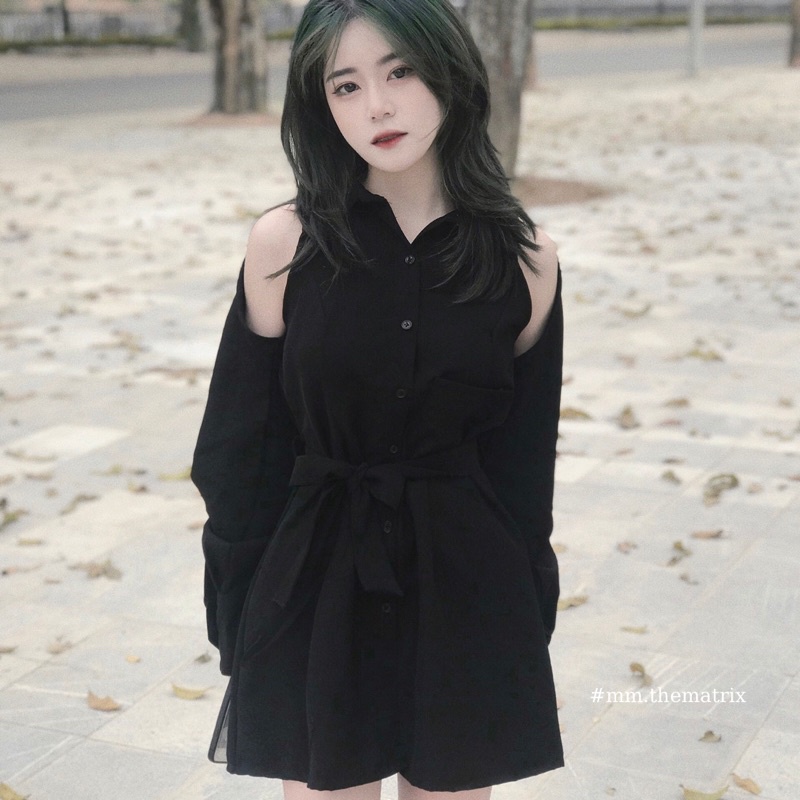 Sơmi dáng dài hở vai myyhaaa kèm ảnh thật