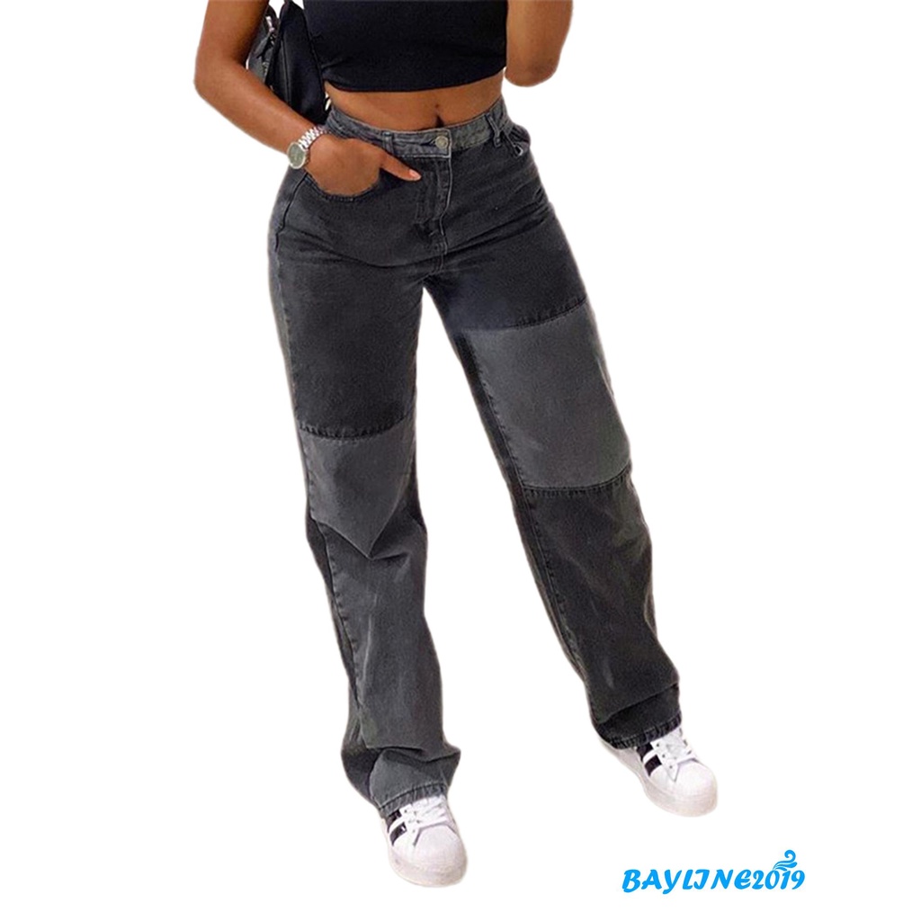 Quần Jeans Dài Lưng Cao Phối Màu Thời Trang Cho Nữ