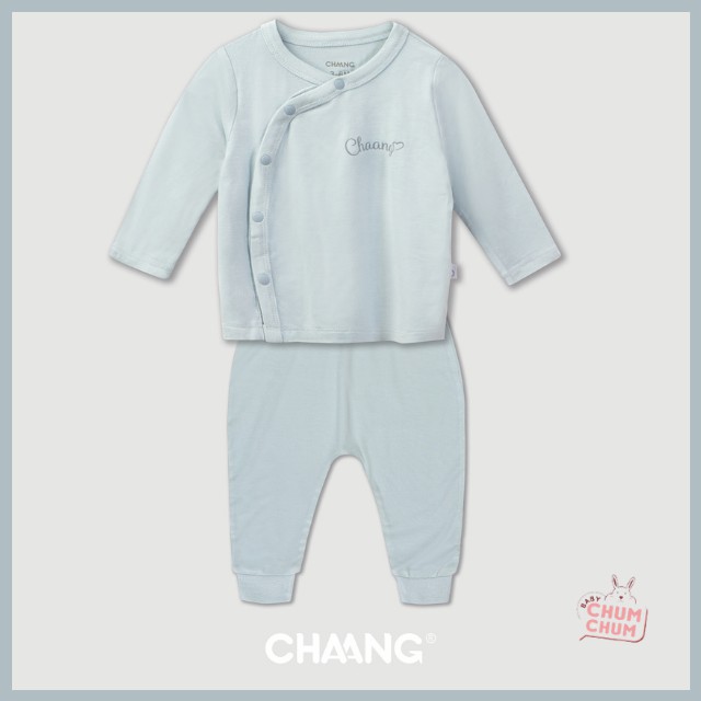 Set Bộ Dài Cotton Cúc Chéo Summer Xanh Da Trời 0-6M Chaang Babychumchum