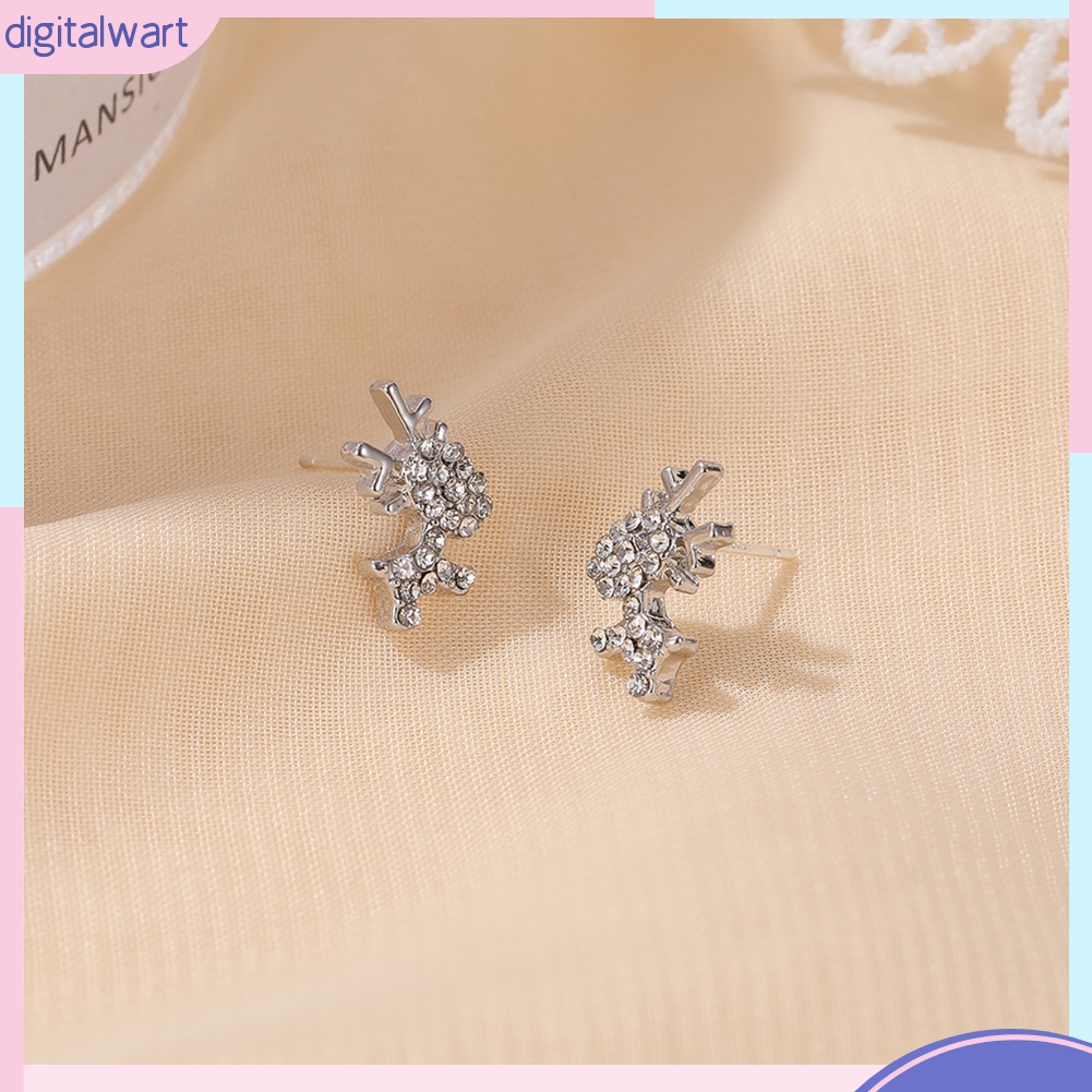 Khuyên tai mặt hình nai sừng tấm đính đá nhân tạo lấp lánh xinh xắn cho nữ