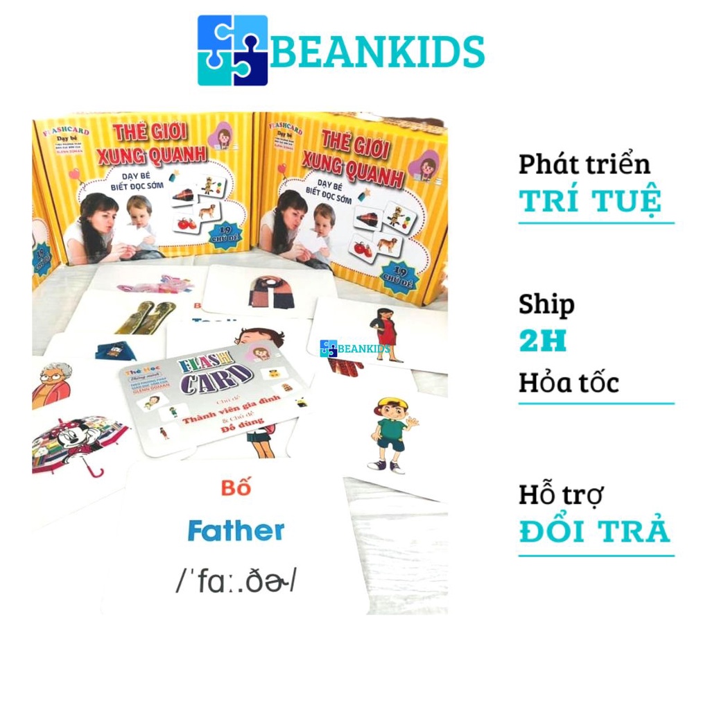 Bộ thẻ học thông minh loại to song ngữ - Flascard Glenn Doman về thế giới xung quanh cho bé BEANKIDS