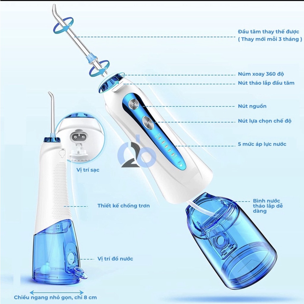 Máy tăm nước h2ofloss HF- 9P phiên bản 2021 sử dụng được cho người răng niềng, răng yếu