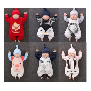 body cotton dài tay kèm mũ cho bé trai bé gái