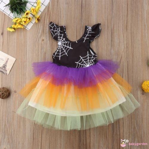 ღ♛ღBest Halloween Kids Baby Girls Lace Ruffle Tutu Skirt Tulle Dresses Cosplay Clothes