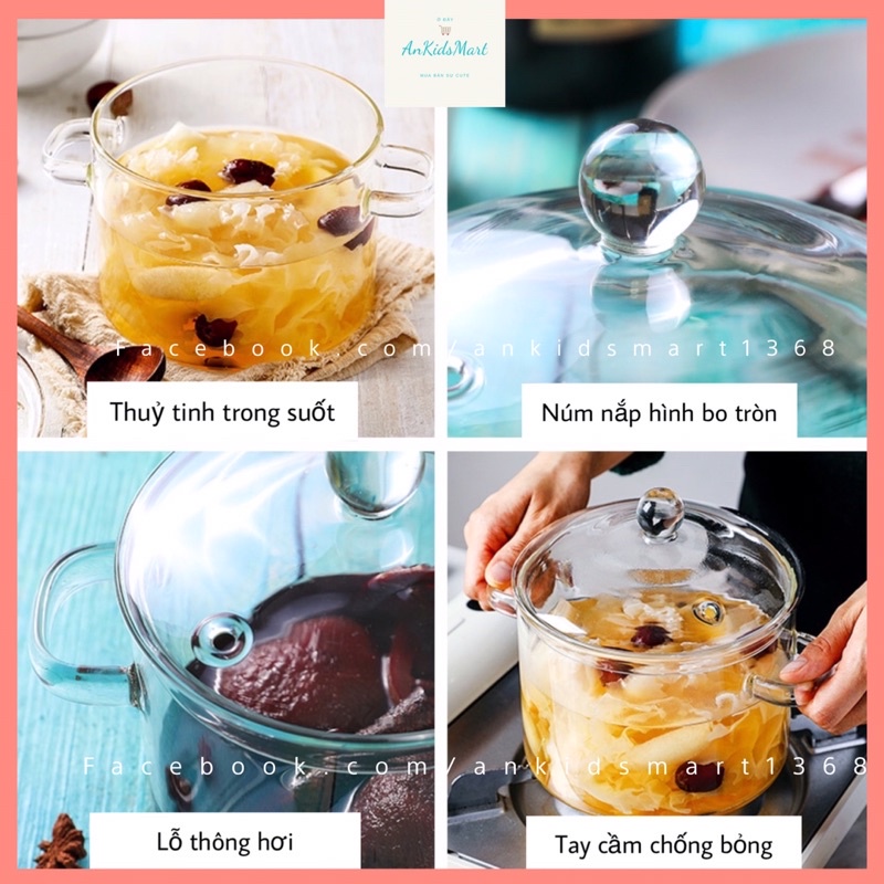 Nồi thuỷ tinh chịu nhiệt cao, có nắp và tay cầm trong suốt