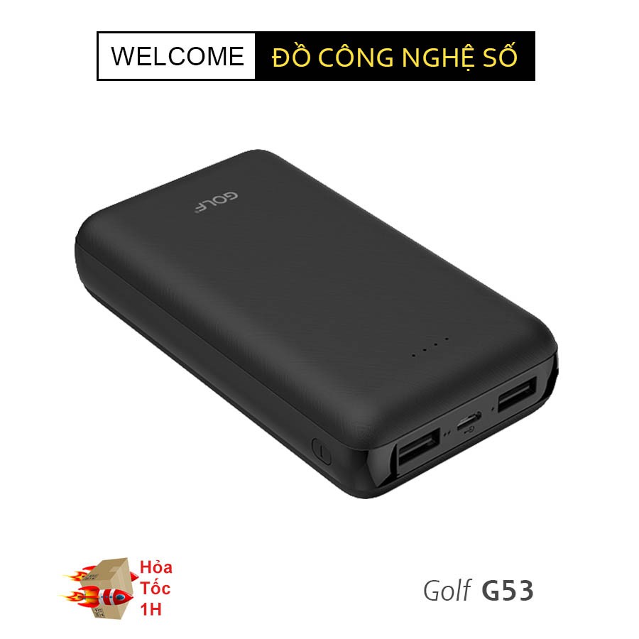 Sạc dự phòng Golf G63 20,000mAh /3.7V Li-Polymer - 2 cổng sạc USB - Đen