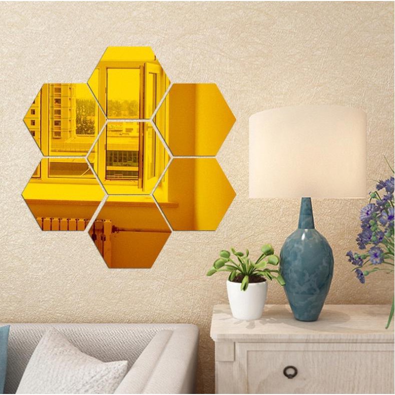Gương dán tường lục giác Golden Luxury 20x17cm size lớn (Bộ 12 miếng) - Cao Cấp