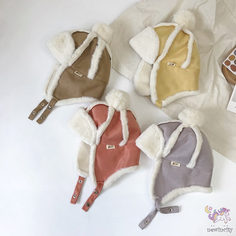 Mũ Phối Nhung Ấm Áp Đính Bóng Lông Đáng Yêu Thời Trang Mùa Đông Phong Cách Hàn Quốc Cho Trẻ Em