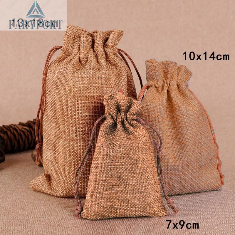 Bộ 10 / 50 túi vải bố dây rút đựng kẹo quà giáng sinh