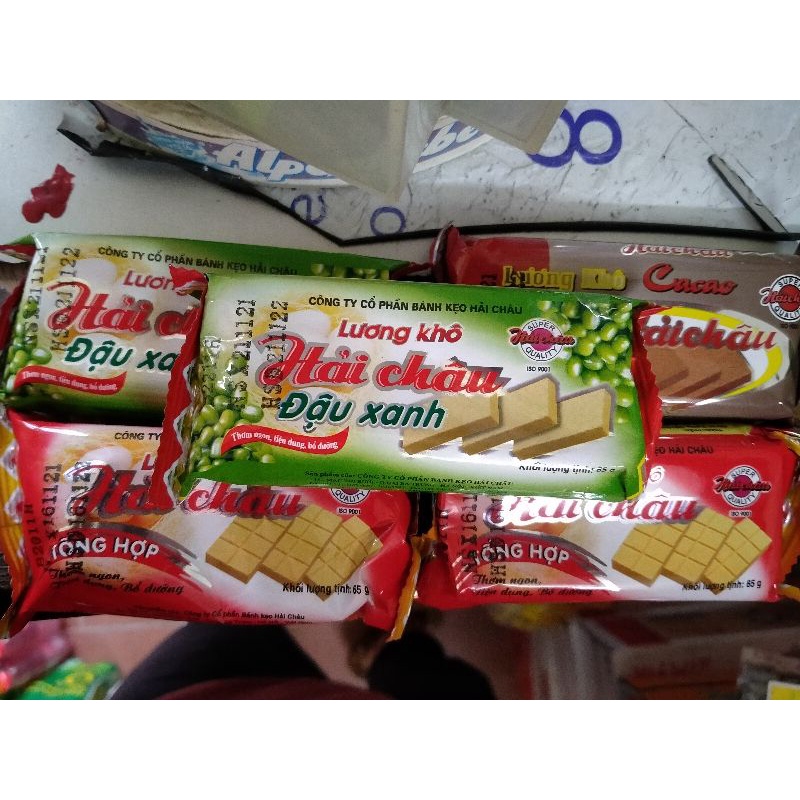 5 gói lương khô hải châu 65gam đậu xanh, cacao, tổng hợp