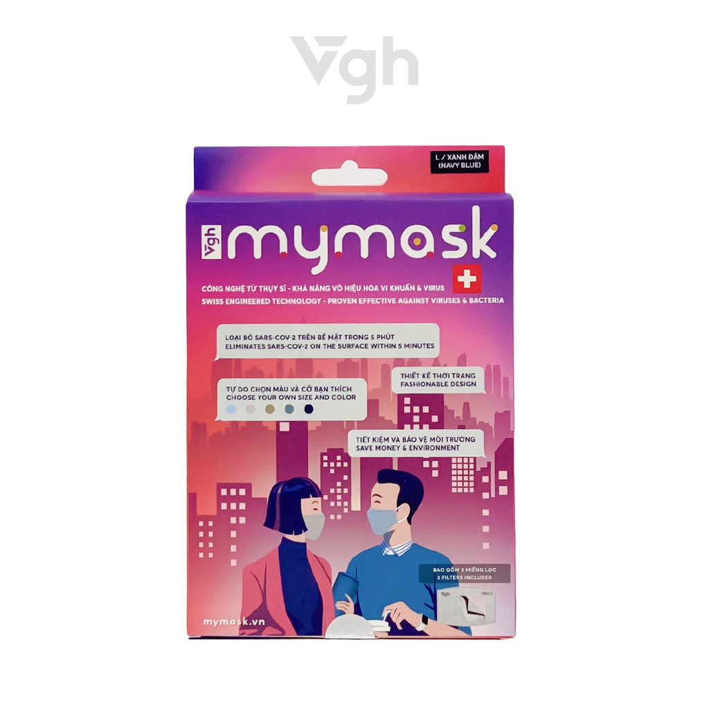 Khẩu trang vải MyMask với công nghệ Thụy Sĩ diệt khuẩn, thời trang, phong cách - Chính hãng VG Healthcare - Hộp 1 chiếc