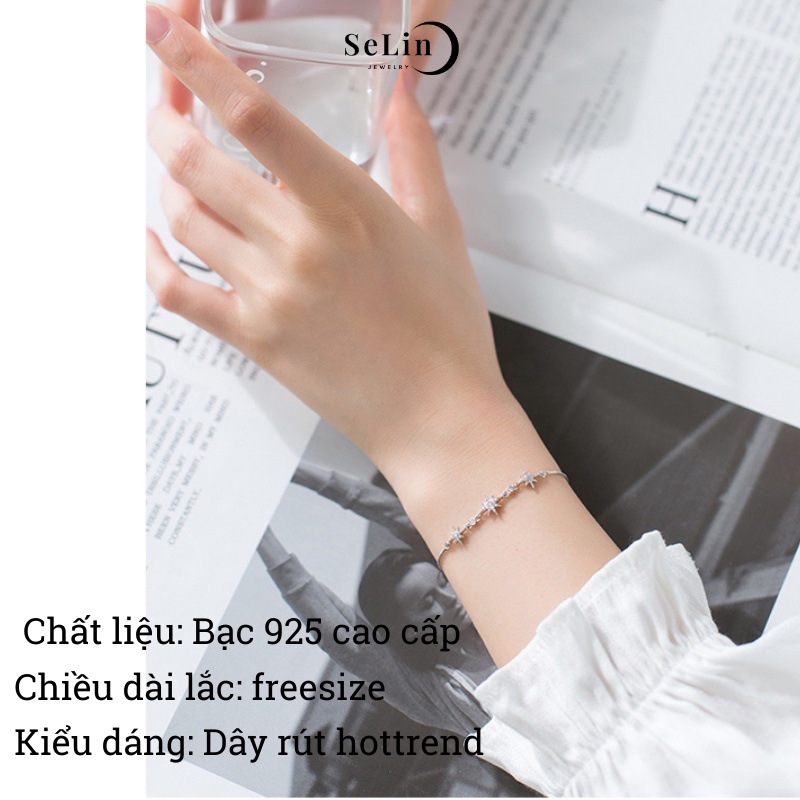 Lắc tay vòng tay bạc nữ 925 đẹp xinh đính đá ngôi sao dây rút lấp lánh SELIN JEWELRY- 0005