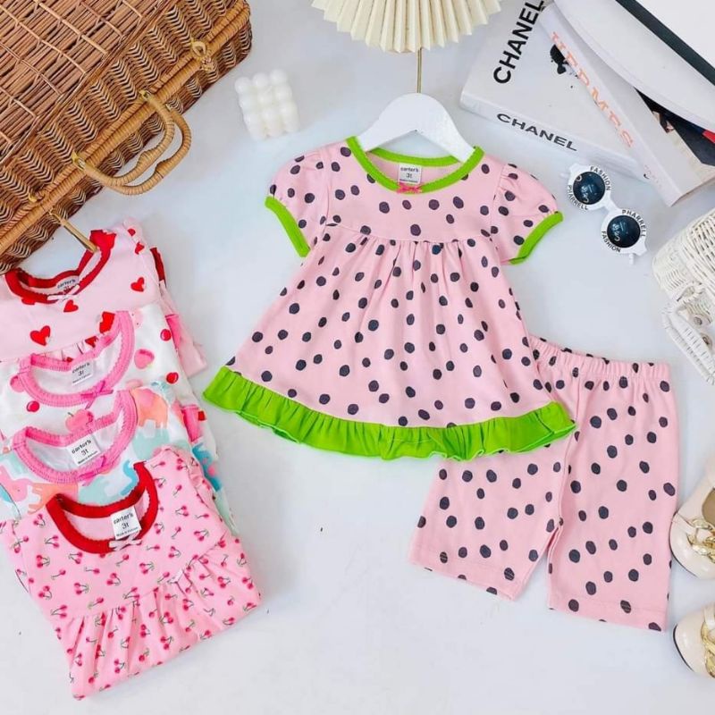 Bộ bánh bèo bé gái cotton xuất Nhật đẹp mát quần lửng