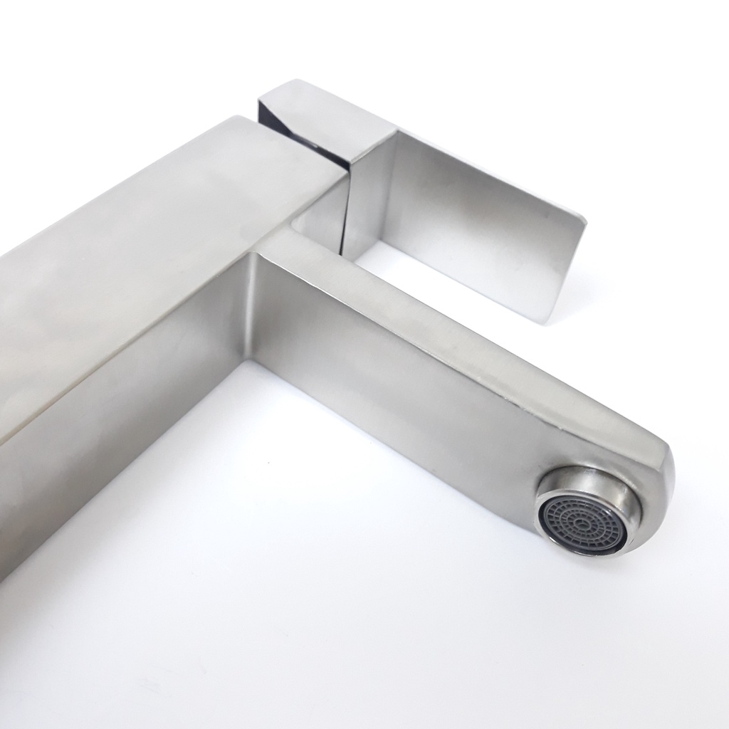 Vòi lavabo nóng lạnh inox 304 trụ vuông 30cm trắng mờ đặc trưng inox phay cao cấp, sang trọng, lịch lãm