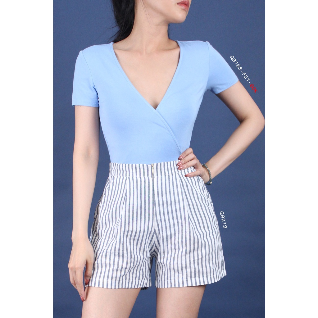 Q9168 - Bodysuit thun F21 đắp chéo, tay ngắn, trơn