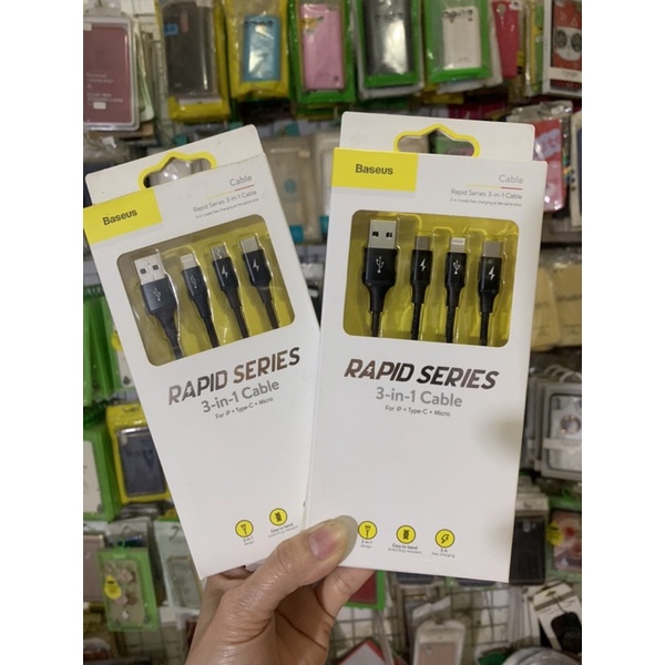 Dây Cáp Xạc Chính hãng Baseus 3 đầu Micro,type C,lightning Bọc dù Cao cấp