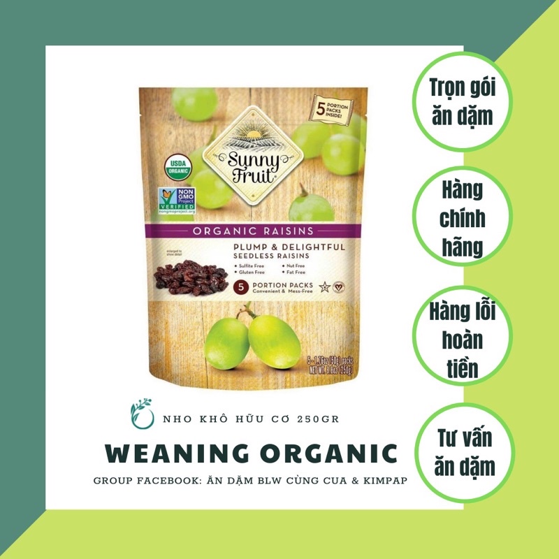 Nho khô hữu cơ Sunny fruit 250g (có túi nhỏ 50g)