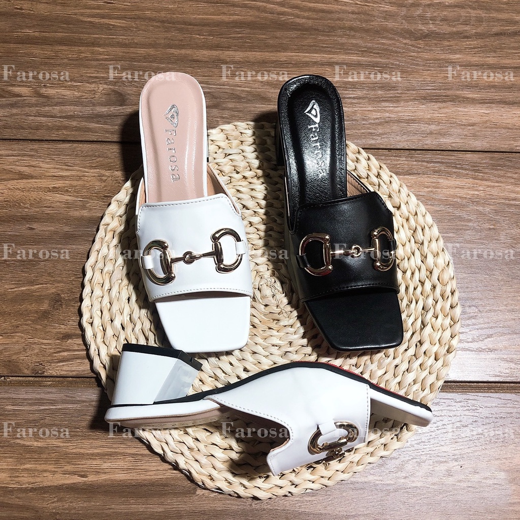 Dép guốc nữ quai bản ngang phối xích FAROSA đế vuông 5 phân cực hót