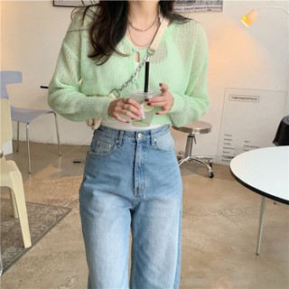 Áo croptop len mỏng cài cúc