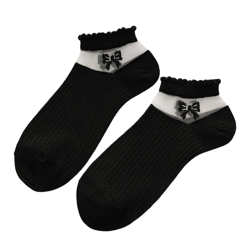 Xiangbao Vớ Thuyền Cổ Thấp Bằng Sợi Thủy Tinh Phối Vải Cotton Mỏng Họa Tiết Nơ