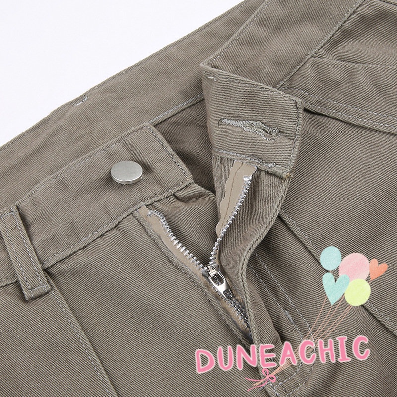 DUNEA Quần Yếm Denim Ba Chiều Lưng Thấp Có Túi Cá Tính Cho Nữ