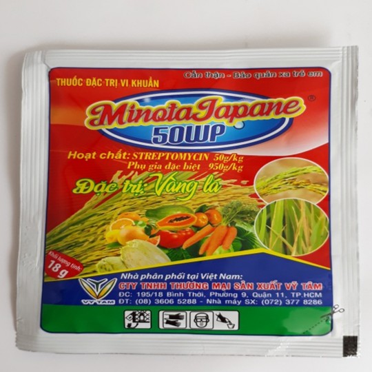 Thuốc đặc trị vi khuẩn thế hệ mới Minota Japane 50WP 18g trị bệnh vàng lá do vi khuẩn
