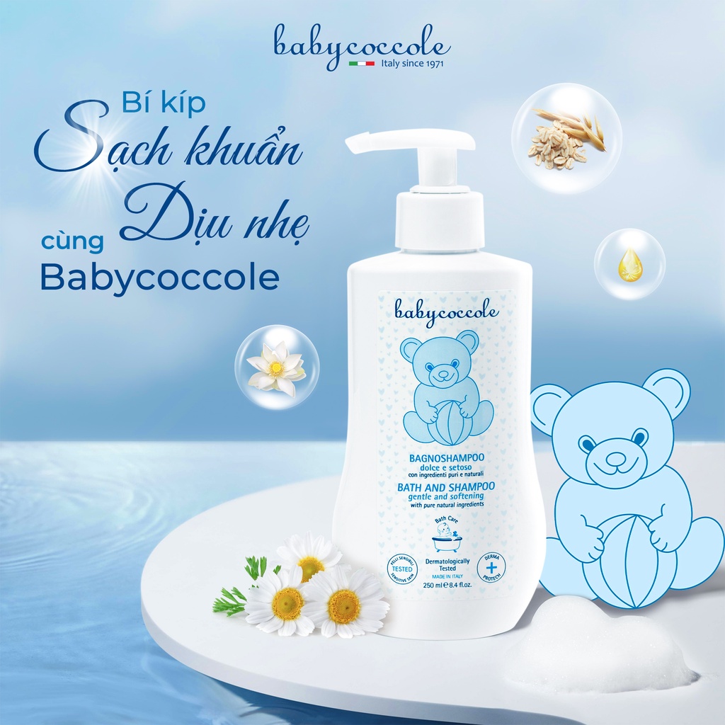 Sữa tắm gội cho bé Babycoccole 0M+ an toàn cho trẻ sơ sinh &amp; em bé chiết xuất hoa sen 250ml/400ml