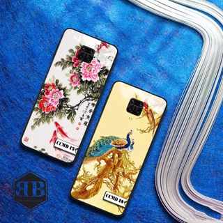 Ốp lưng kính cường lực Xiaomi Redmi note 9 pro 4G chim công mẫu đơn