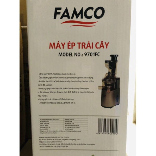 Máy ép chậm hoa quả Elmich thương hiệu Famco 9701 hàng chính hãng bảo hành toàn quốc 12 tháng bao lỗi đổi
