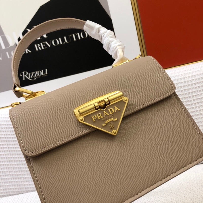 Túi xách tay nữ da dầy trơn phom đứng có dây đeo chéo tháo rời tuỳ chỉnh prada