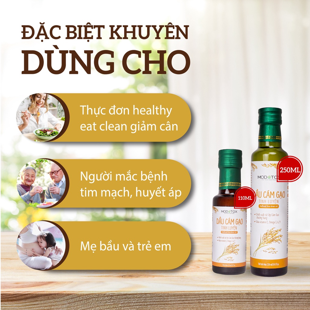 Dầu Cám Gạo Cao Cấp Tinh Luyện 100% Chiên Xào, Nấu Nướng Bổ Sung Omega 3,6,9 MODOTOX 110ml - 250ml (Chai)