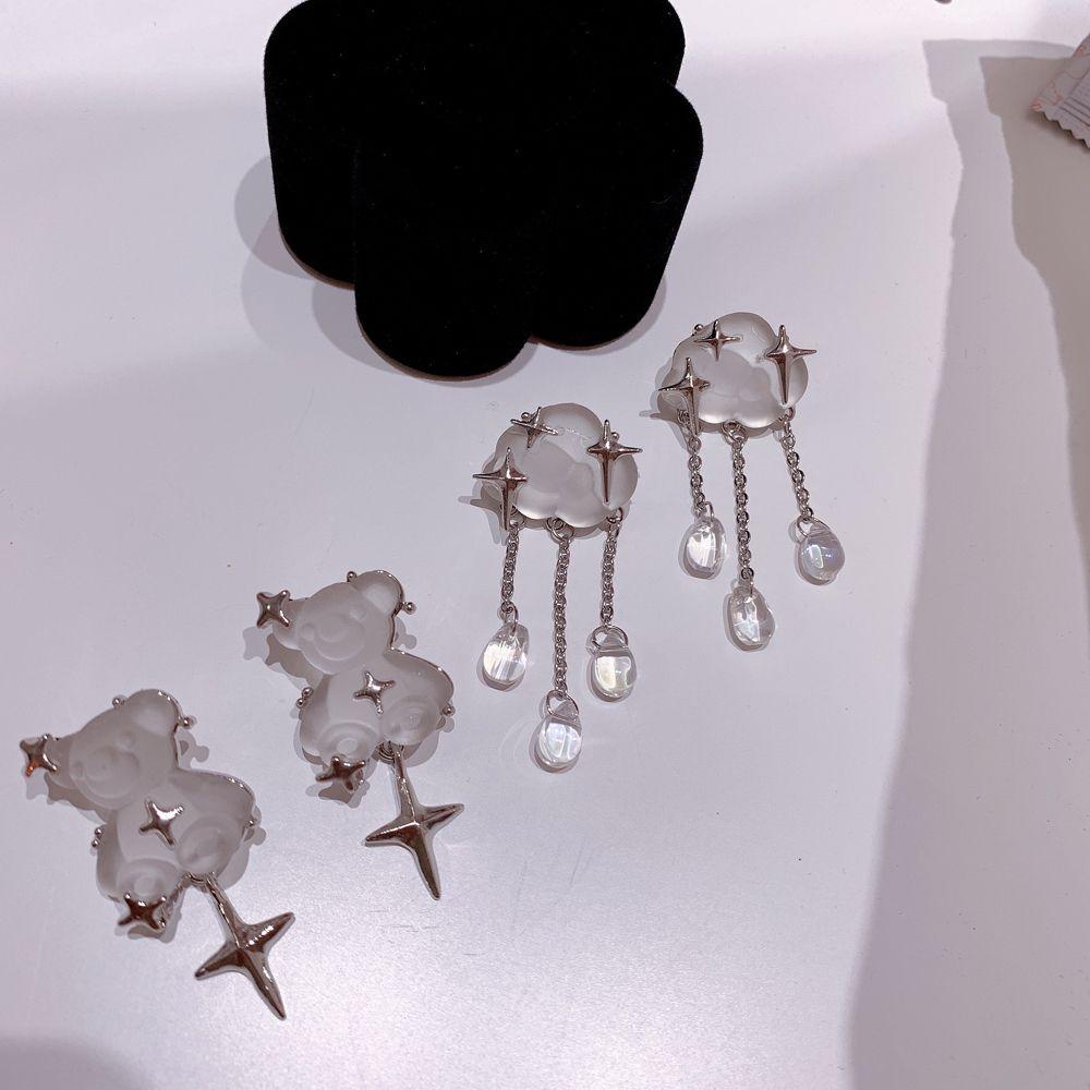 Qqmall Khuyên Tai Lủng Lẳng Hình Gấu Gummy Đám Mây Màu Trắng Nhám Cho|Bông Tai Hình Gấu Đính Đá Thời Trang Dành Cho Nữ