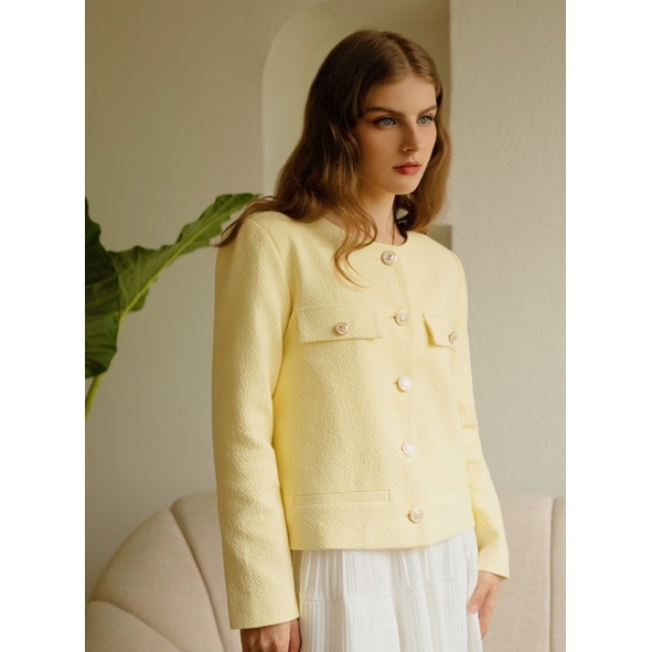 NUDIEYE - Áo khoác tweed vàng Aurora Button-Up Tweed Jacket