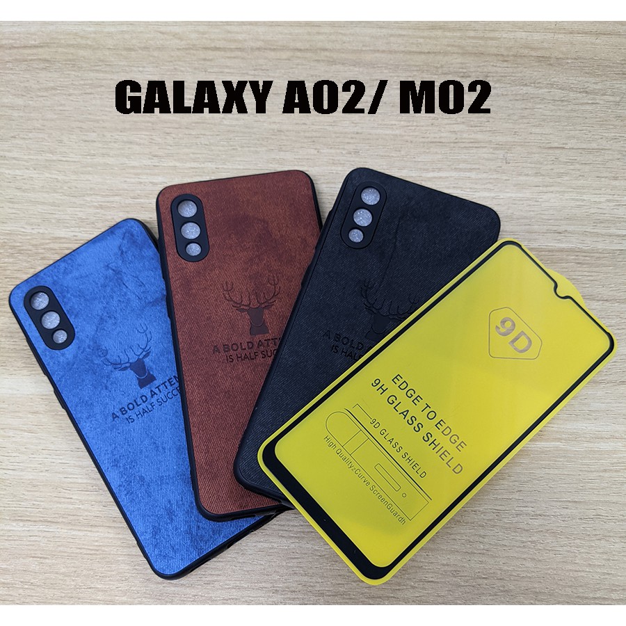 Ốp lưng chống sốc giả da Galaxy A02 M02 kèm kính full màn hình