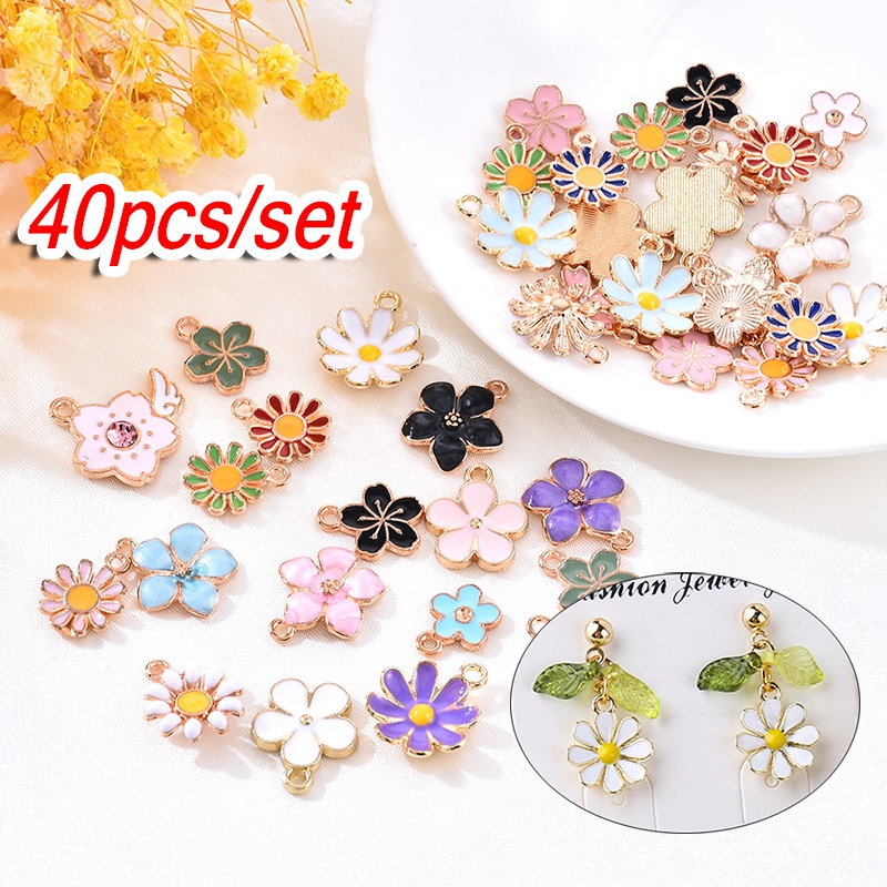 Set 40 mặt trang sức hình hoa cúc / hoa đào bằng hợp kim tráng men xinh xắn
