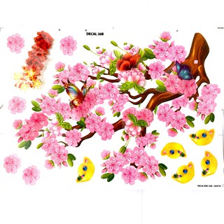 Decal 3D (sticker) dán kính trang trí Tết 60cm x 90cm (mẫu hoa đào)