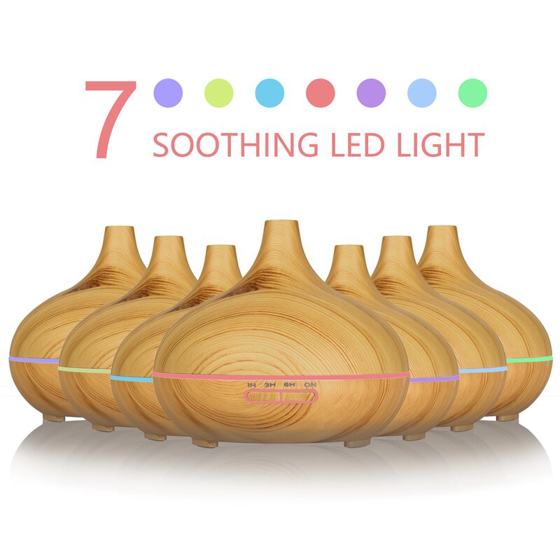 Máy khuếch tán tinh dầu Cổ Cao vân gỗ, dung tích 550ML, có điều khiển, đèn led 7 màu, bảo hành 6 tháng